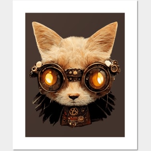 Cat Steampunk Retro Gothic Kitty Portrait Posters and Art